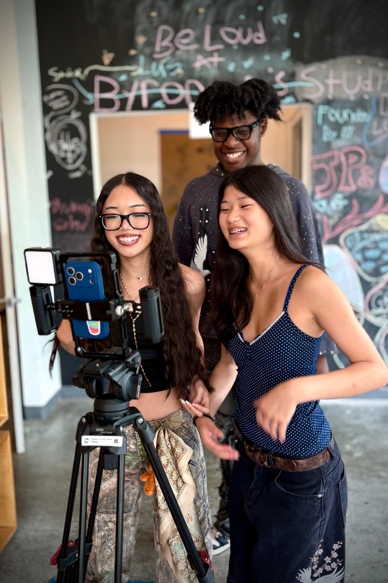 Teens behind the camera at Be Loud Studios